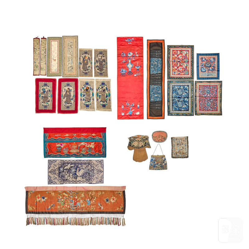 清晚期 綉品一組 | A LARGE COLLECTION OF EMBROIDERED SILK PANELS AND OTHER ITEMS